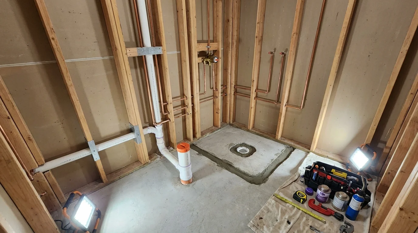 Bathroom rough-in plumbing during remodel by Johns Plumbing LLC in Lake Panasoffkee