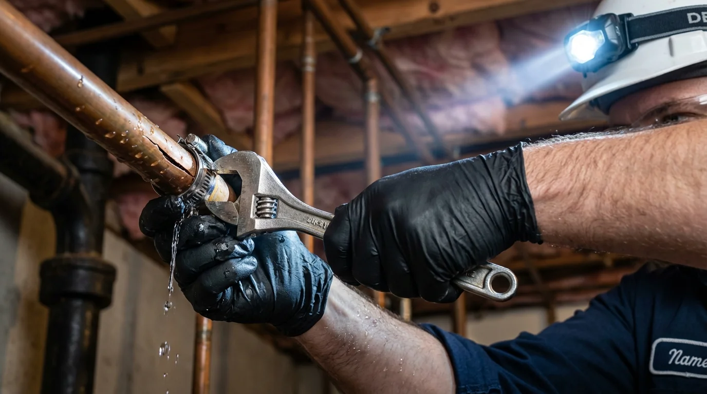 Emergency pipe clamp repair being performed by a Johns Plumbing LLC plumber in Lake Panasoffkee